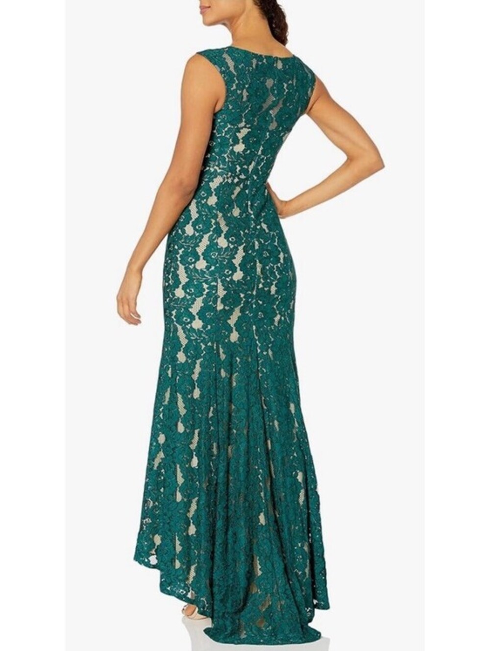Decode 1.8 Cap Sleeve Lace with Nude Lining and Train Size 12 Emerald/Nude